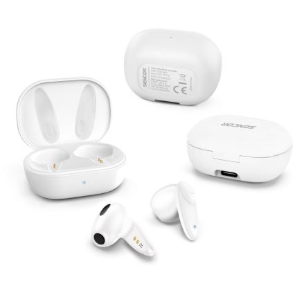 Sencor - Trådlösa hörlurar 230 mAh + 2x 25 mAh IPX4 vit
