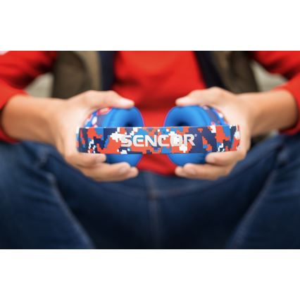 Sencor - Trådlösa hörlurar med en microphone 3,7V/400 mAh blå/röd