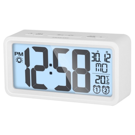 Sencor - Väckarklocka med LCD display och termometer 2xAAA vit