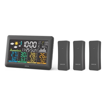 Sencor - Väderstation med färg-LCD-display + 3 sensorer 3xAA + 6xAA svart
