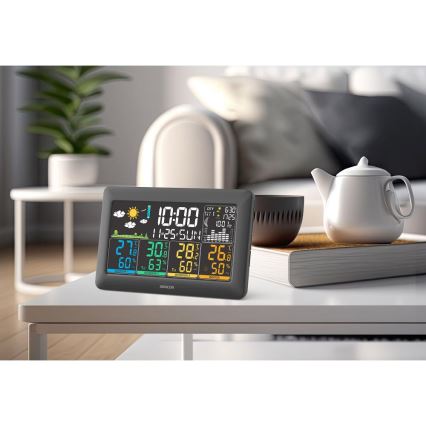 Sencor - Väderstation med färg-LCD-display + 3 sensorer 3xAA + 6xAA svart