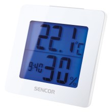 Sencor - Väderstation  med LCD display  Data kontakt  väckarklocka 1xAA vit