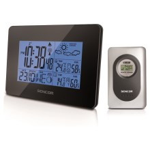 Sencor - Väderstation  med LCD display  Data kontakt  väckarklocka 3xAA svart