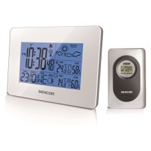 Sencor - Väderstation  med LCD display  Data kontakt  väckarklocka 3xAA vit 