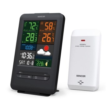 Sencor - Väderstation med LCD-skärm i färg 5V/1xCR2032 + 2xAA
