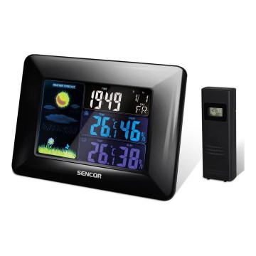 Sencor - Väderstation med LCD-skärm i färg och väckarklocka 3xAAA + 2xAA svart