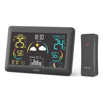 Sencor - Väderstation med LCD-skärm i färg och väckarklocka 5V 3xAA + 2xAA