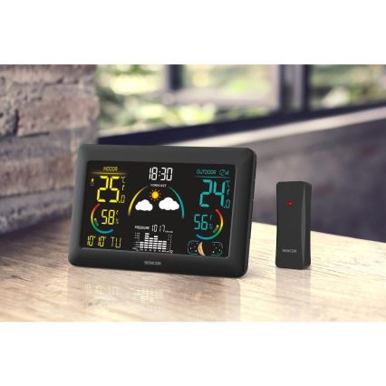 Sencor - Väderstation med LCD-skärm i färg och väckarklocka 5V 3xAA + 2xAA