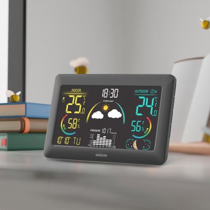 Sencor - Väderstation med LCD-skärm i färg och väckarklocka 5V 3xAA + 2xAA