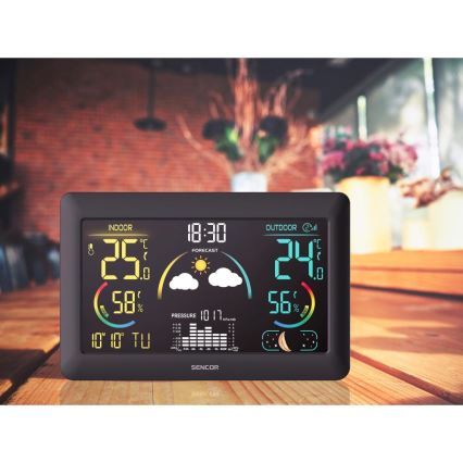 Sencor - Väderstation med LCD-skärm i färg och väckarklocka 5V 3xAA + 2xAA