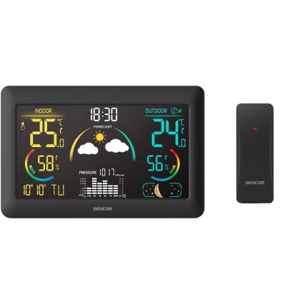 Sencor - Väderstation med LCD-skärm i färg och väckarklocka 5V 3xAA + 2xAA