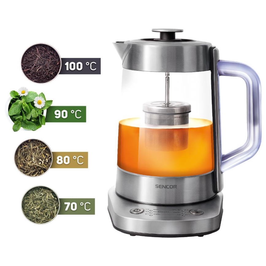 Sencor - Vattenkokare med temperaturreglering 1,5 l 1500W/230V rostfritt stål