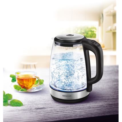 Sencor - Vattenkokare med termoreglering Data kontakt  LED bakgrundsbelyst 2 l 2200W/230V