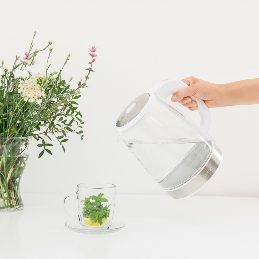 Sencor - Vattenkokare med termoreglering Data kontakt  LED bakgrundsbelyst 2 l 2200W/230V vit
