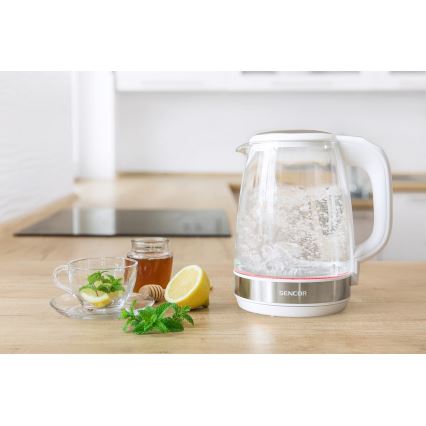 Sencor - Vattenkokare med termoreglering Data kontakt  LED bakgrundsbelyst 2 l 2200W/230V vit