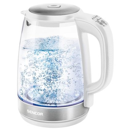 Sencor - Vattenkokare med termoreglering Data kontakt  LED bakgrundsbelyst 2 l 2200W/230V vit