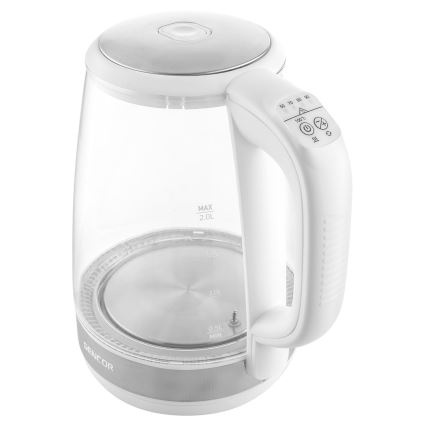 Sencor - Vattenkokare med termoreglering Data kontakt  LED bakgrundsbelyst 2 l 2200W/230V vit
