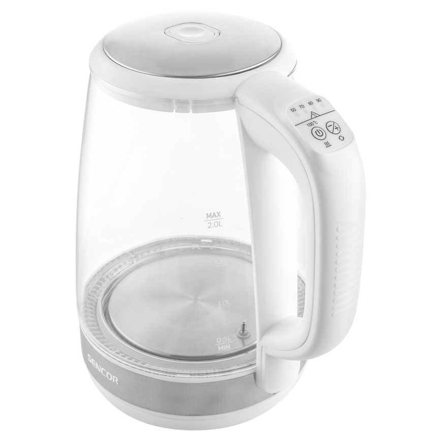 Sencor - Vattenkokare med termoreglering Data kontakt  LED bakgrundsbelyst 2 l 2200W/230V vit