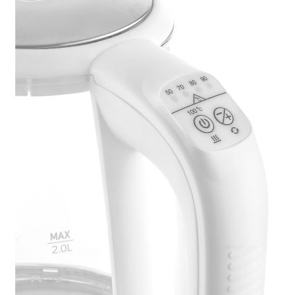 Sencor - Vattenkokare med termoreglering Data kontakt  LED bakgrundsbelyst 2 l 2200W/230V vit