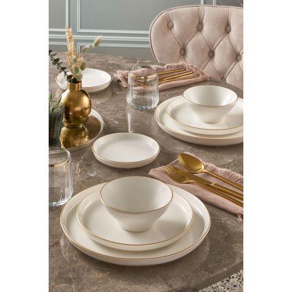 Servis 16 delar beige/guld/porslin