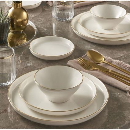 Servis 16 delar beige/guld/porslin