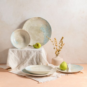 Servis, 24 delar – blå/beige i porslin