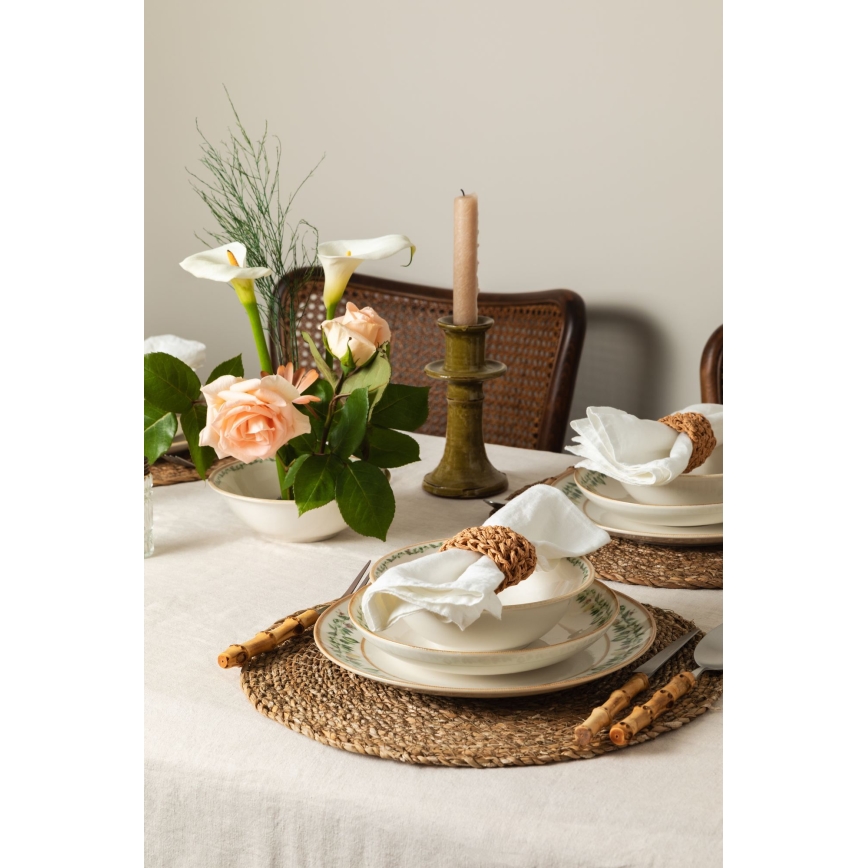 Servis 24 delar krämvit/beige/grön, porslin