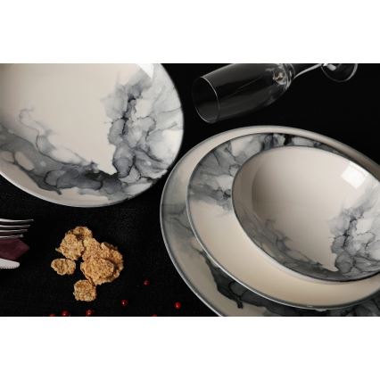 Servis 24 delar, vit/svart, i porslin