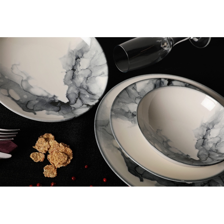 Servis 24 delar, vit/svart, i porslin