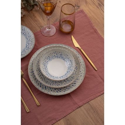 Servisset 24 delar i porslin – blå/beige