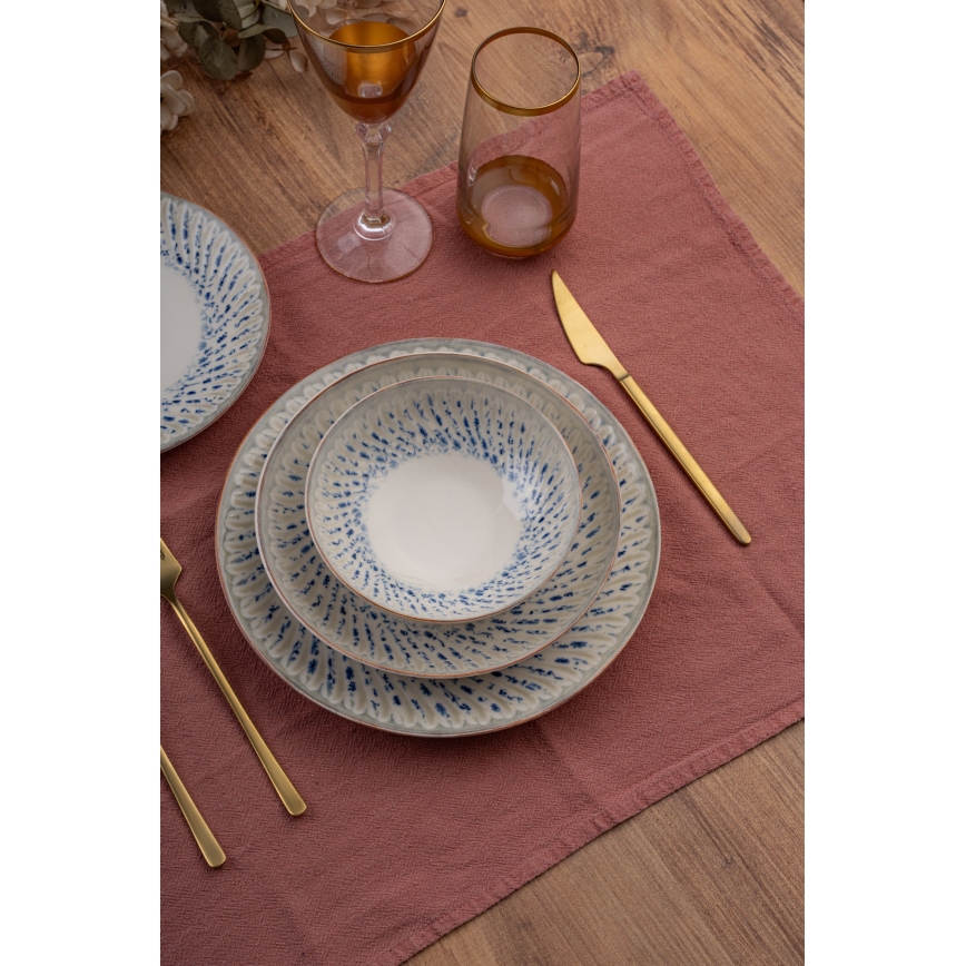 Servisset 24 delar i porslin – blå/beige