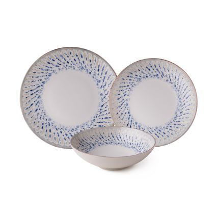 Servisset 24 delar i porslin – blå/beige