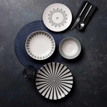 Servisset 24 delar i porslin – vit/svart