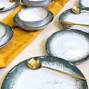 Servisset, 24 delar, vit/antracit, i keramik