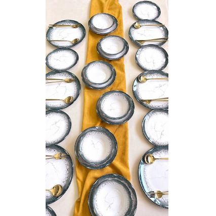 Servisset, 24 delar, vit/antracit, i keramik