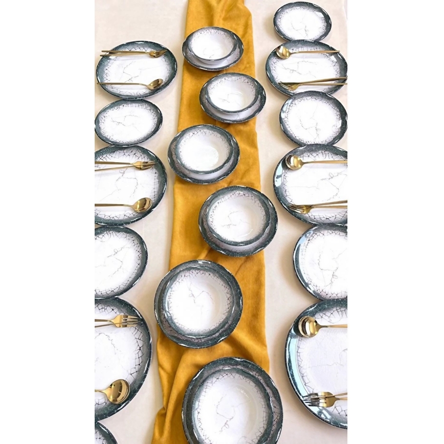 Servisset, 24 delar, vit/antracit, i keramik