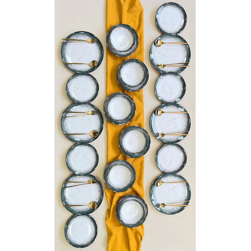 Servisset, 24 delar, vit/antracit, i keramik