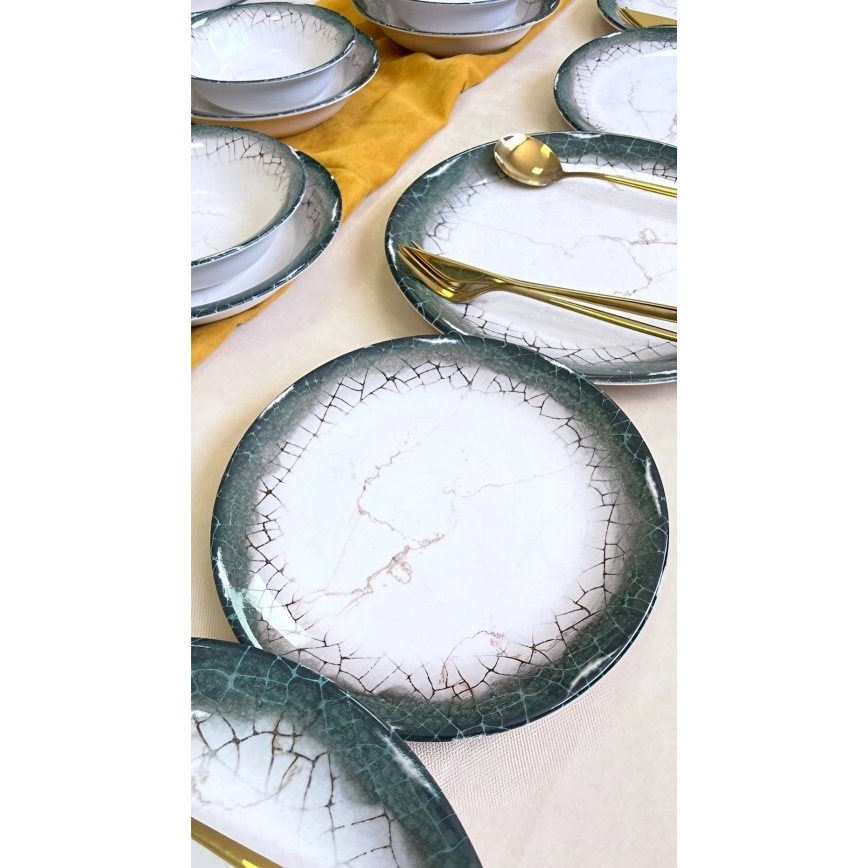 Servisset, 24 delar, vit/antracit, i keramik