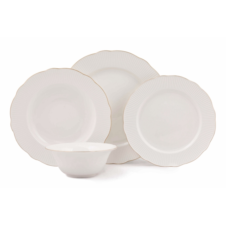 Servisset 24 delar vit/guld/porslin