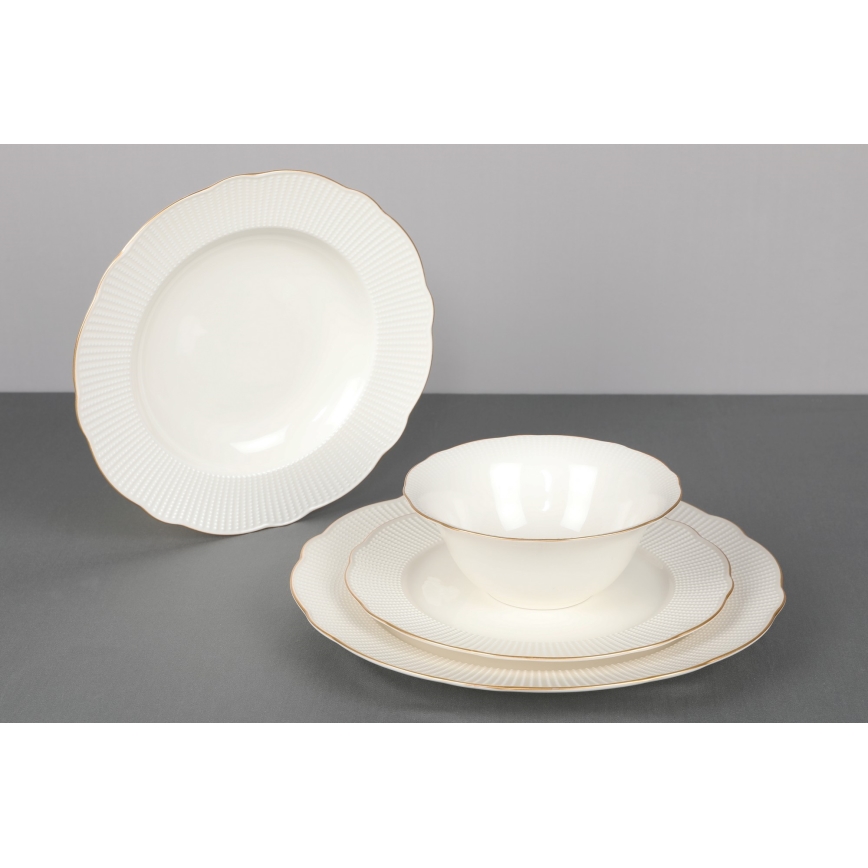 Servisset 24 delar vit/guld/porslin