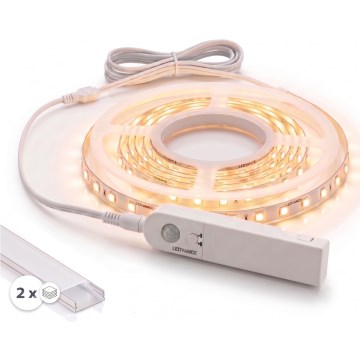 SET 1x LED-remsa med rörelsesensor FLEX LED/3,6W/4xAA 2 m + 2x infällda profiler 1 m silver/vit