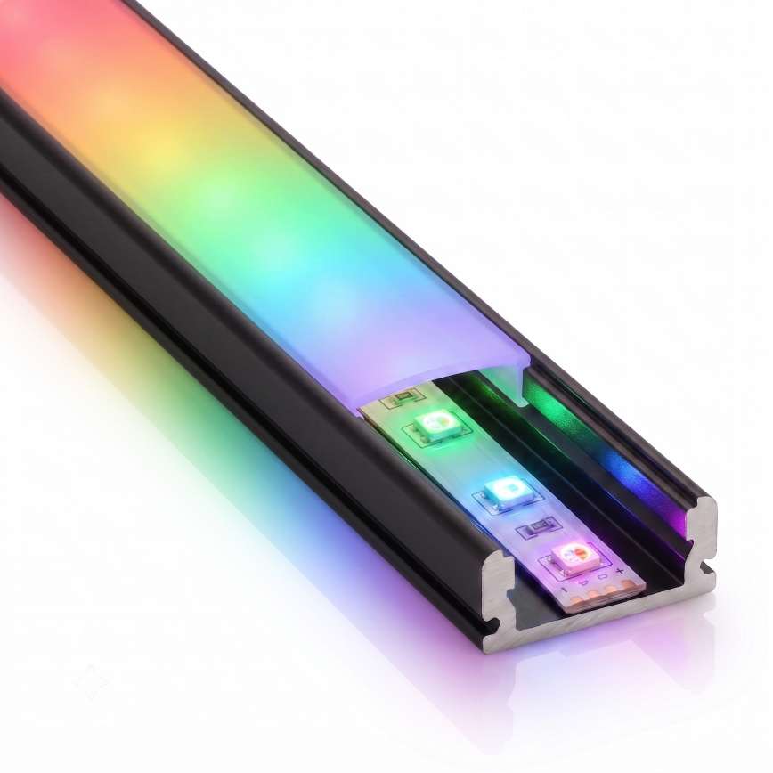 SET 1x dimbar RGBW LED-remsa NEO LITE MUSIC LED/24W/230V 5 m IP65 Wi-Fi Tuya + 5x infälld profil 1 m svart/vit + fjärrkontroll