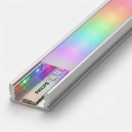 SET 1x dimbar LED RGBW-remsa Philips Hue WHITE AND COLOR AMBIANCE LED/20W/230V 2 m + 2x infällda profiler 1 m silver/vit