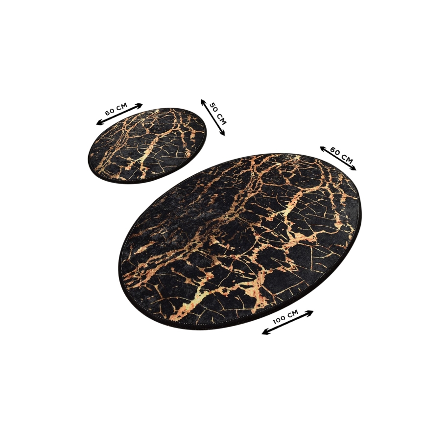 SET 2x Badrumsmatta GOLDES 60/100 cm svart/guld