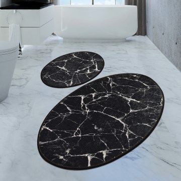 SET 2x Badrumsmatta MARBLE 50x60/60x100 cm svart