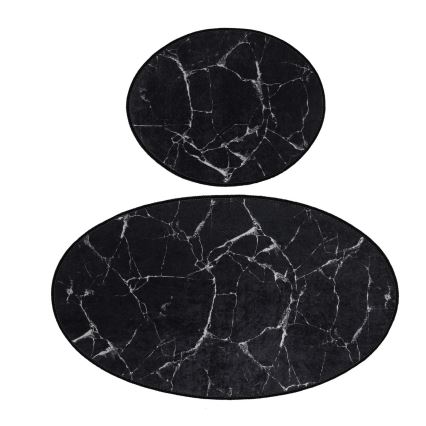 SET 2x Badrumsmatta MARBLE 50x60/60x100 cm svart