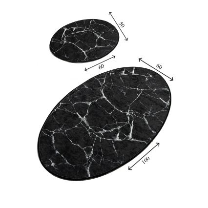 SET 2x Badrumsmatta MARBLE 50x60/60x100 cm svart