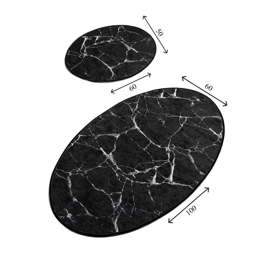 SET 2x Badrumsmatta MARBLE 50x60/60x100 cm svart