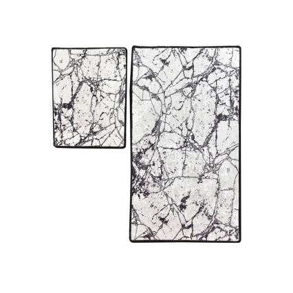 SET 2x Badrumsmatta MARBLE 60/100 cm vit/svart
