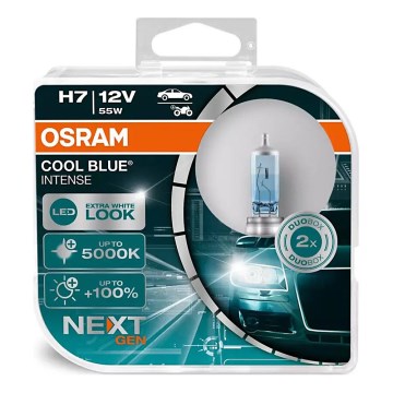 SET 2x Bilglödlampa COOL BLUE H7 PX26d/55W/12V 5000K - Osram